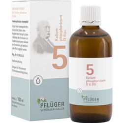 Braune Flasche mit Verpackung von homöopathischen Tropfen "Kalium phosphoricum D6".